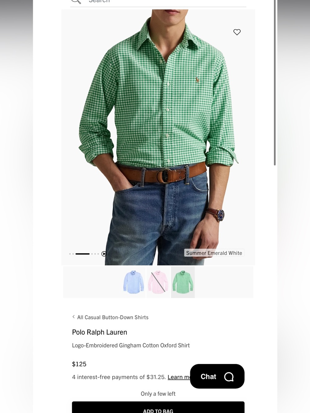 NWOT Polo Ralph Lauren Green Gingham Button Down Shirt Men's 3XL